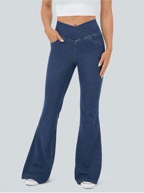 Halara Flex™ High Waisted Crossover Pocket Cool Touch Washed Denim Flare